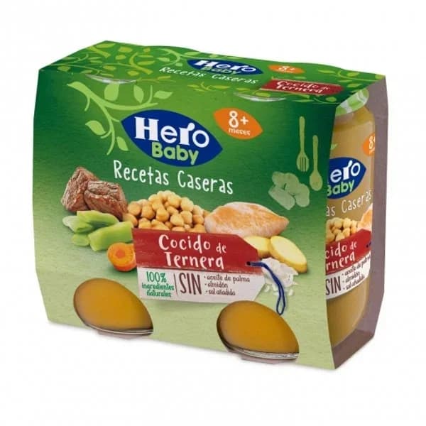 Tarrito de cocido de ternera desde 8 meses Hero Baby sin gluten pack de 2 unidades 190 g. - 0.38 kg - Imagen del producto en Findit