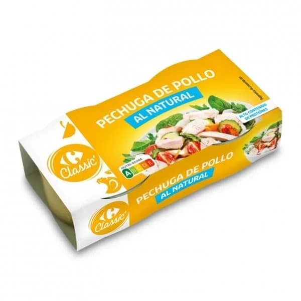 Pechuga de pollo al natural Classic Carrefour pack de 2 unidades de 52 g. - 0.08 kg - Imagen del producto en Findit