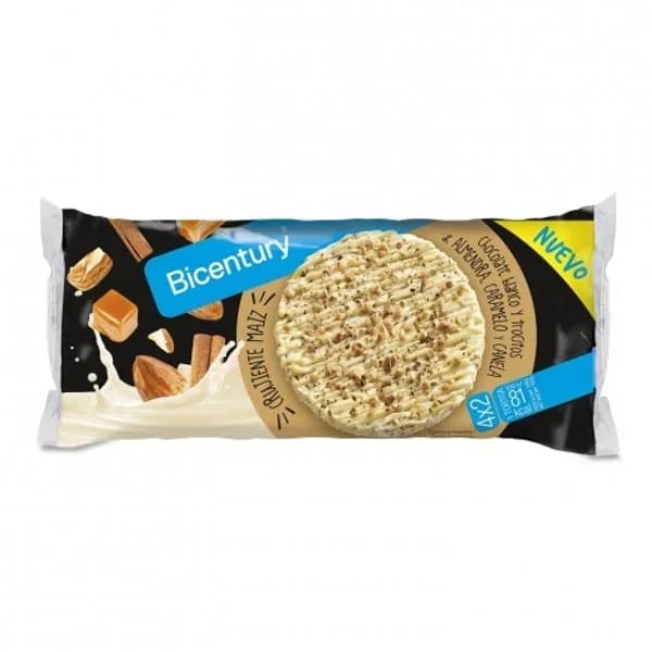 Tortitas de arroz integral con chocolate blanco, almendra y canela Bicentury bolsa 138 g - 0.14 kg - Imagen del producto en Findit