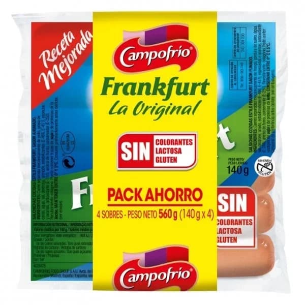 Salchichas Frankfurt CAMPOFRÍO, pack 4x140 g - 0.56 kg - Imagen del producto en Findit