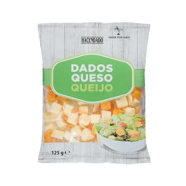 Queso curado y cheddar Hacendado en dados - 0.12 kg - Imagen del producto en Findit