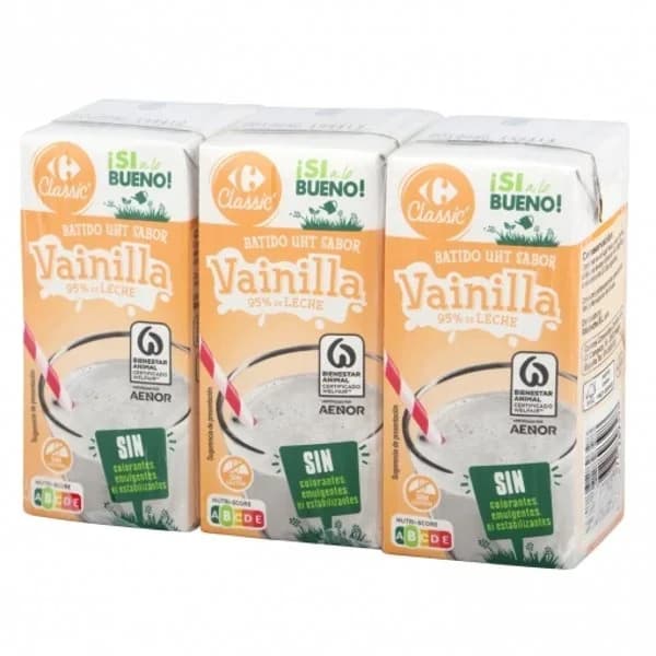 Batido de vainilla Carrefour sin gluten pack de 3 brik de 200 ml. - 0.6 l - Imagen del producto en Findit