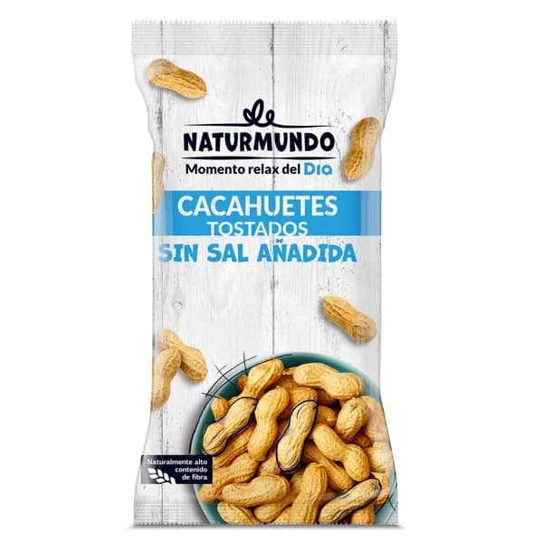 Cacahuetes con cáscara tostados sin sal añadida Naturmundo de Dia bolsa 250 g - 0.25 kg - Imagen del producto en Findit