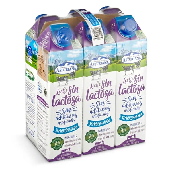 Leche semidesnatada sin lactosa Central Lechera Asturiana brik 6 x 1 l - 6 l - Imagen del producto en Findit