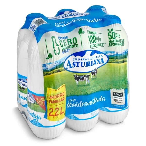Leche semidesnatada Central Lechera Asturiana botella 6 x 2.2 l - 13.18 l - Imagen del producto en Findit