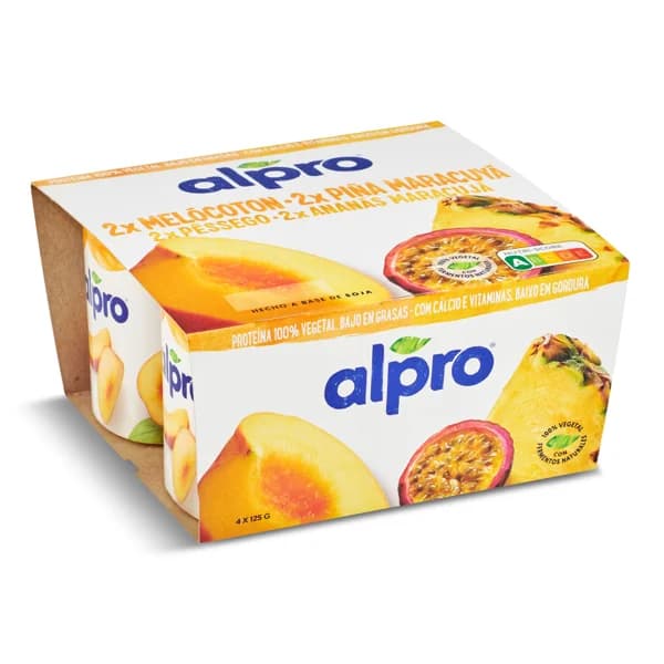 Postre de soja sabor melocotón, piña y fruta de la pasión Alpro pack 4 x 125 g - 0.5 kg - Imagen del producto en Findit